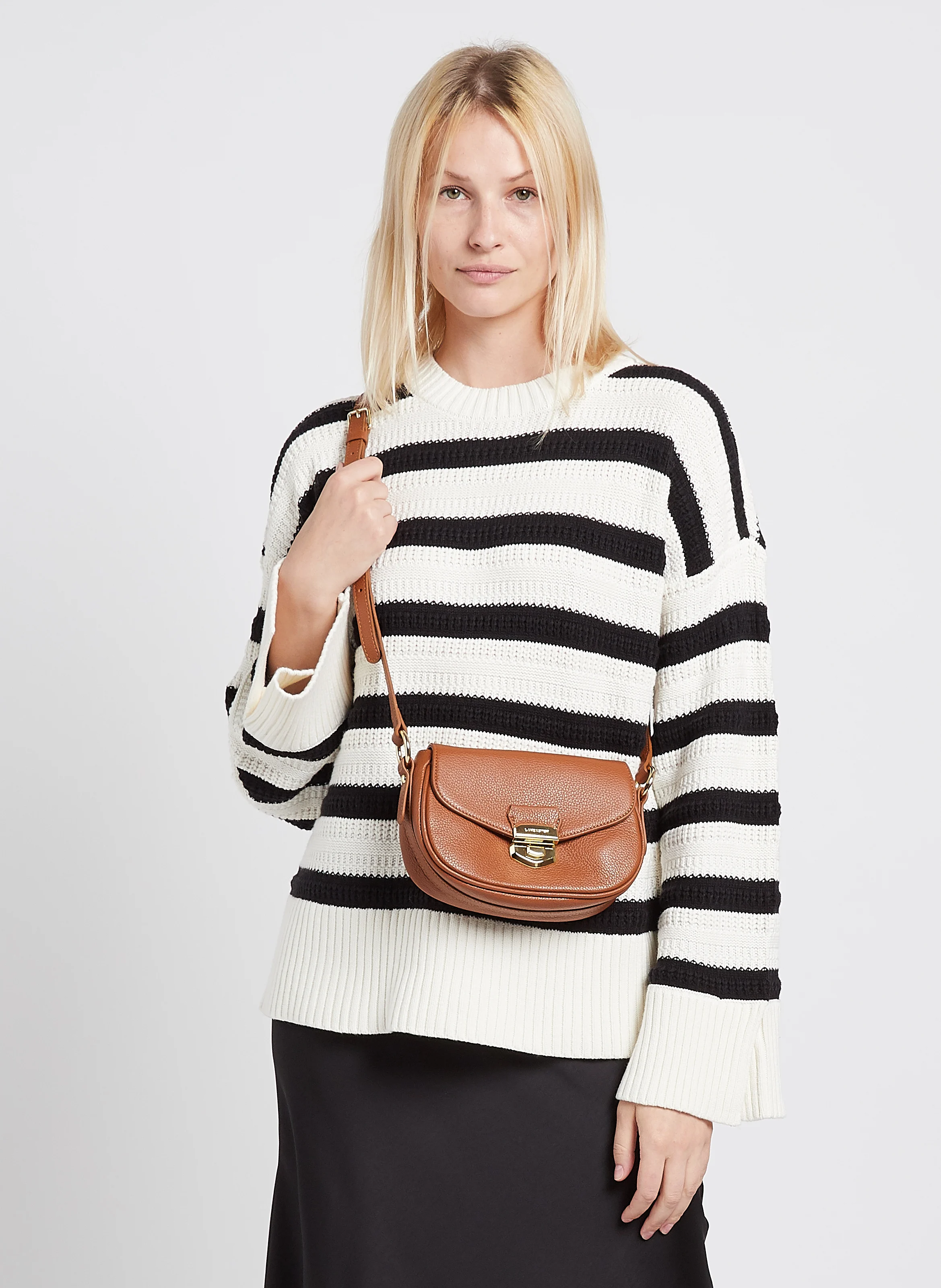 MILANO SOPHIA - Sac trotteur rabat avec fermoir en cuir | Marron