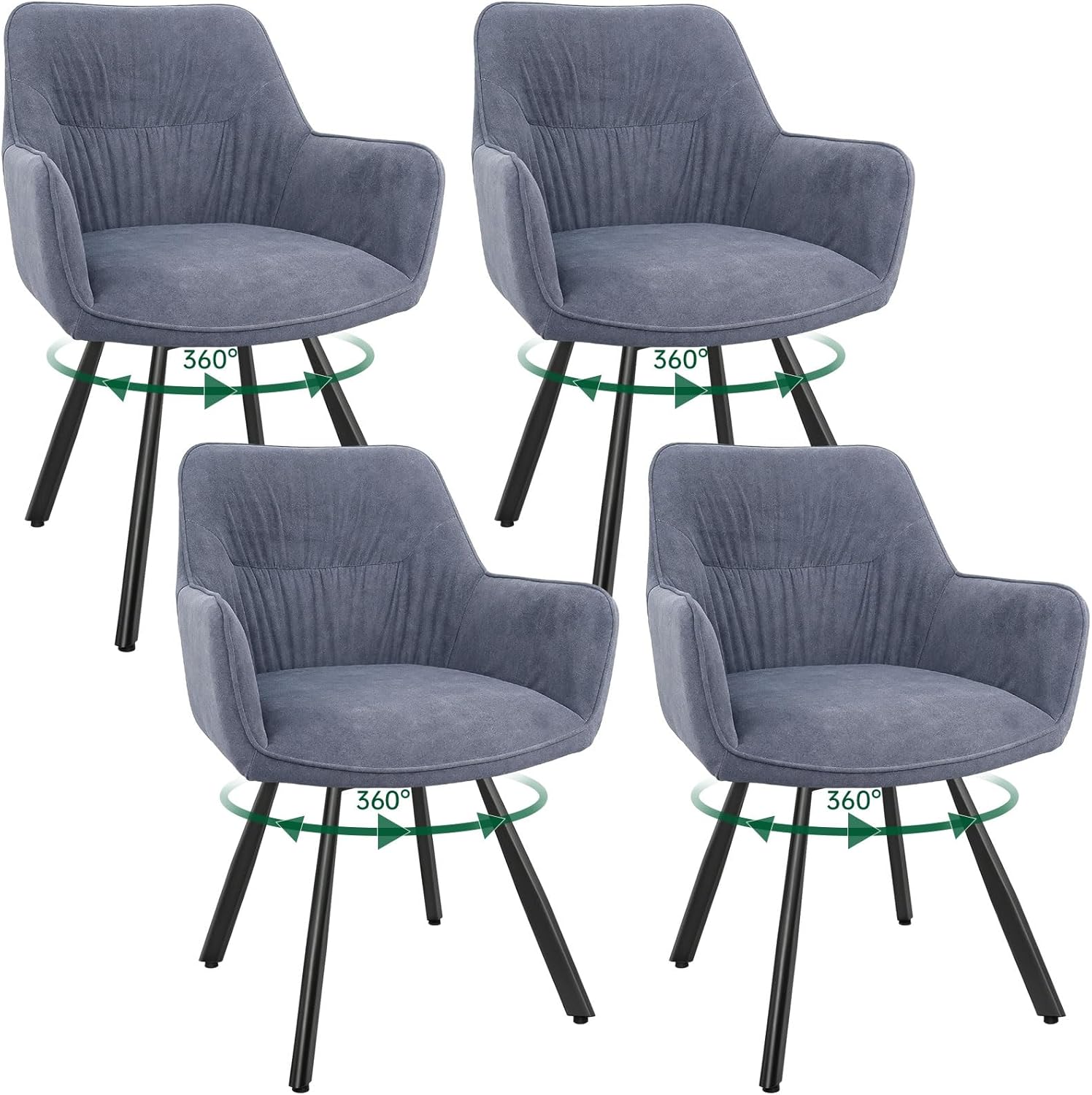 Esszimmerstuhl 4er Set drehbar, Armlehnstuhl drehbar 360°,Moderner Polsterstuhl Stuhl Samt, Stühle für Esszimmer,Küchenstuhl für Wohnzimmer, Arbeitszimmer,Schlafzimmer,Grau