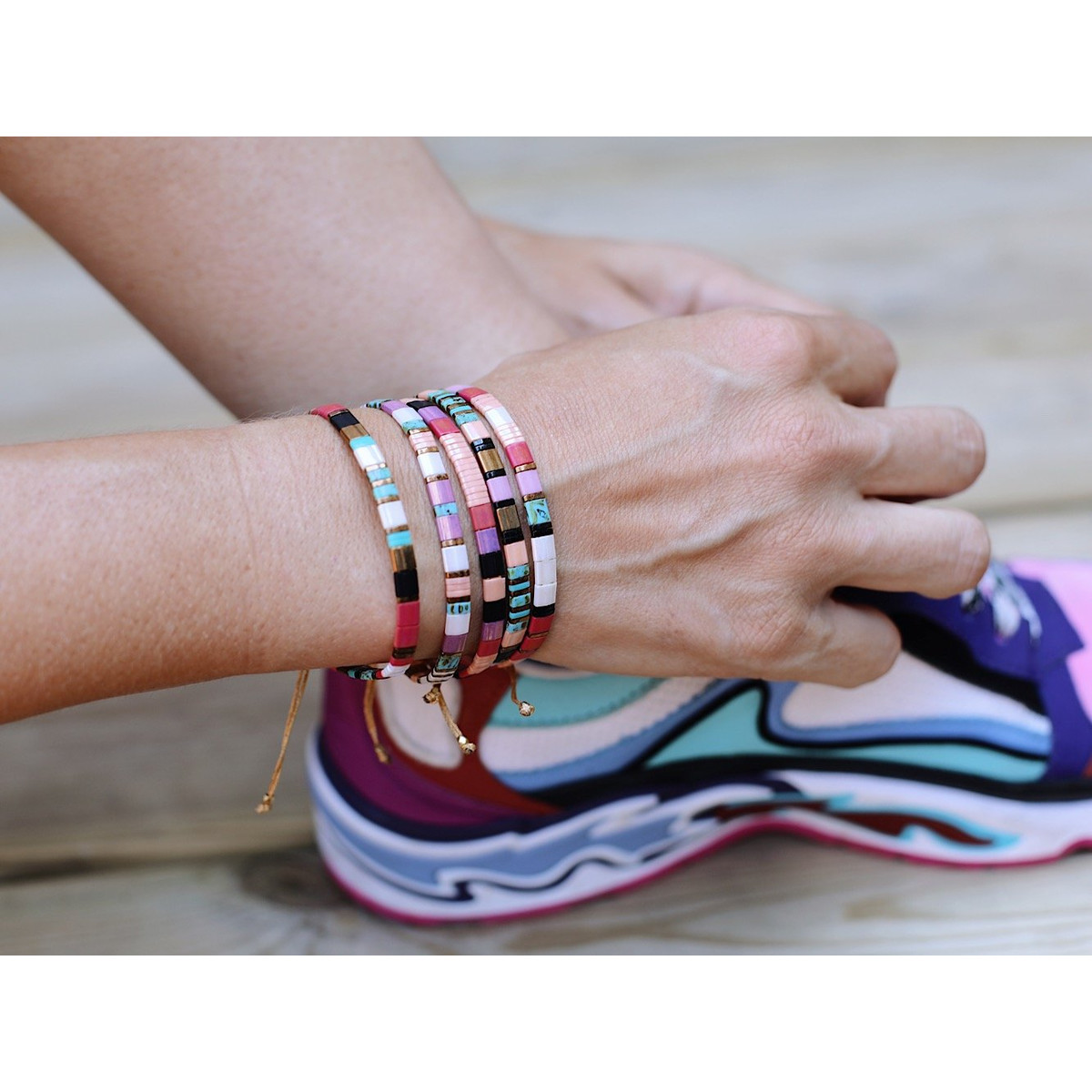 Bracelet Claire BERTEAU Colorful Perles plates en verre 5