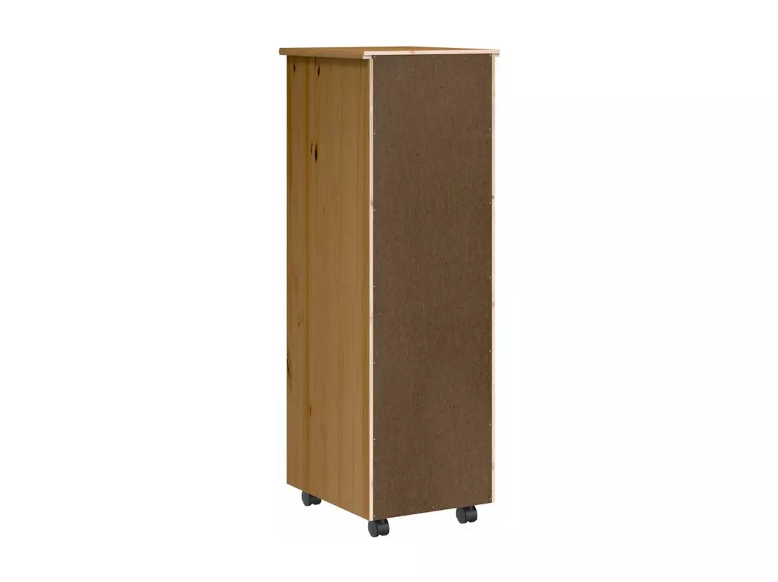 Armoire roulante avec tiroirs MOSS bois de pin marron miel