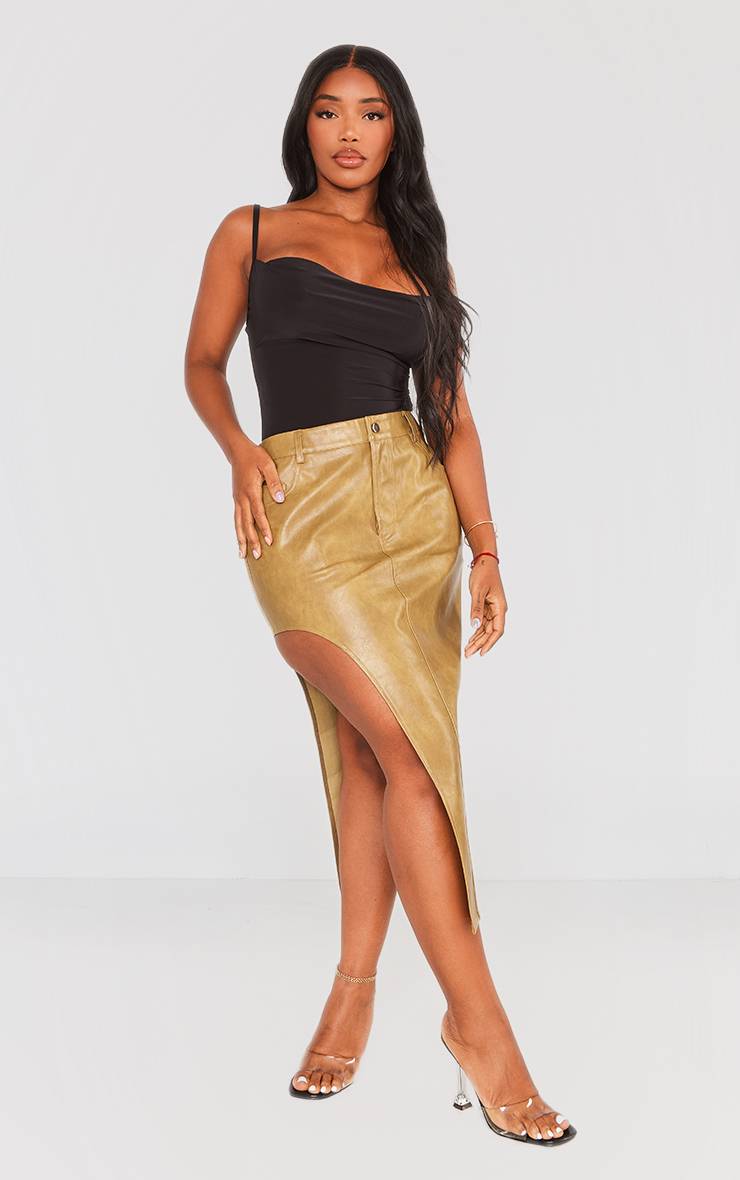 Kaki Jupe Midaxi Asymétrique En Synthétiquecuir Effet Délavé Shape