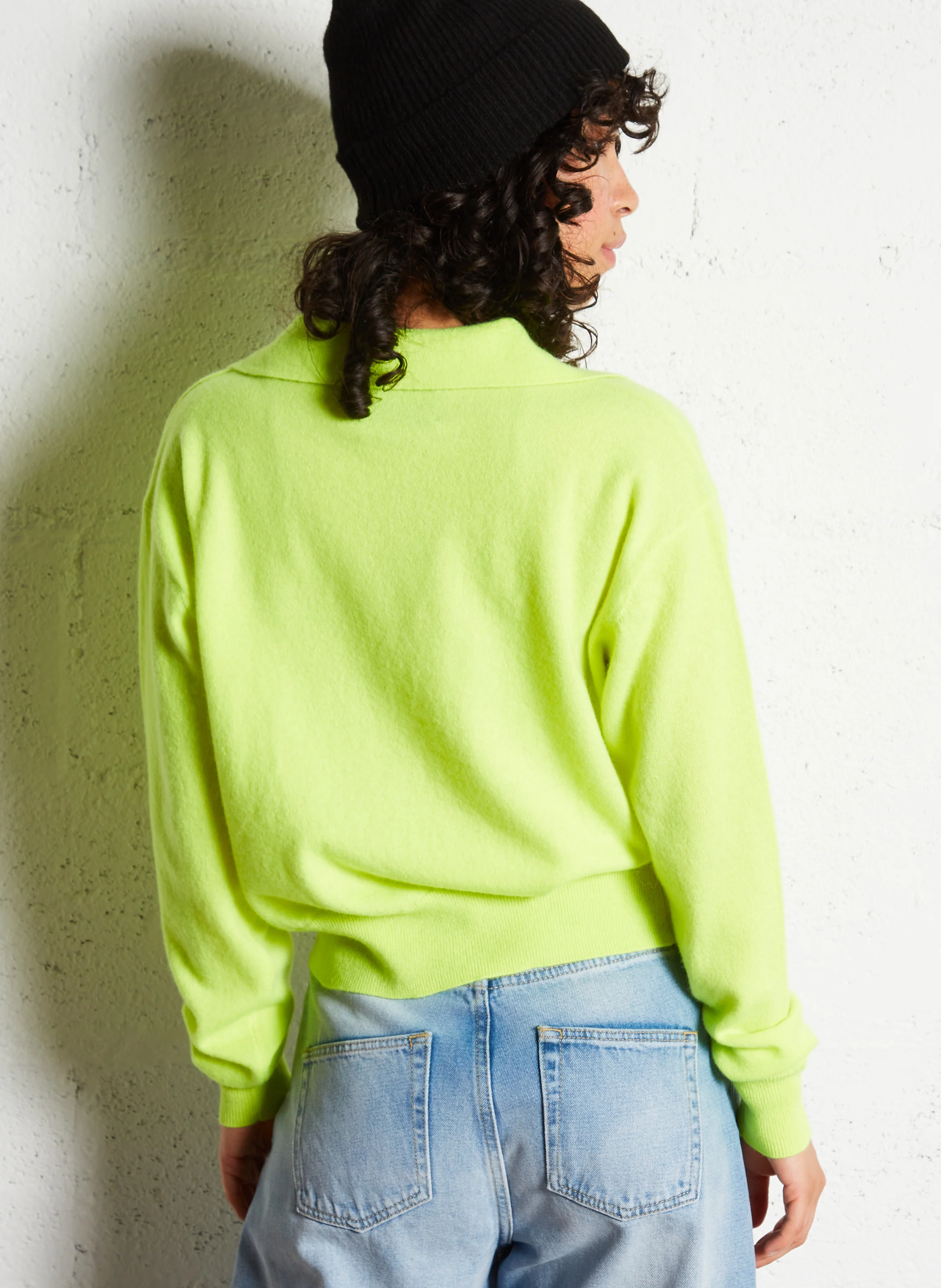 AMYPOLO - Pull oversize col polo en cachemire | Jaune