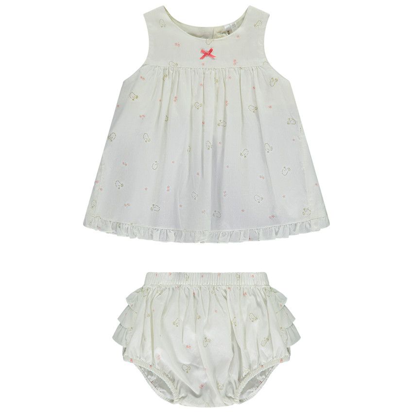 Ensemble 2 pièces débardeur + bloomer imprimés pour bébé fille - Ecru