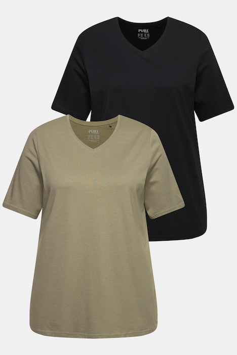 T-Shirts, 2er-Pack, V-Ausschnitt, Halbarm, Biobaumwolle