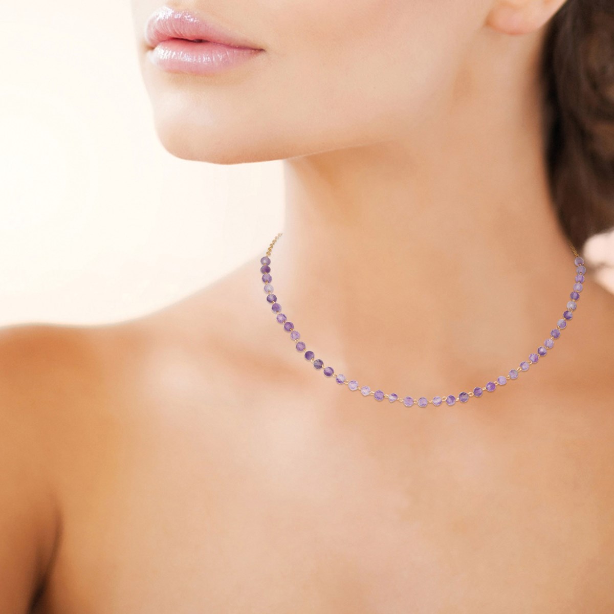 Collier Brillaxis doré perles mauves