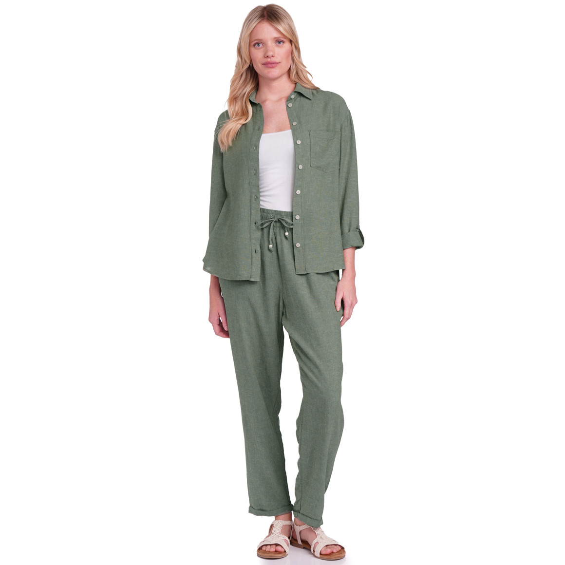 Gina Benotti Damen Leinen-Hose mit Tunnelzug dunkelgrün