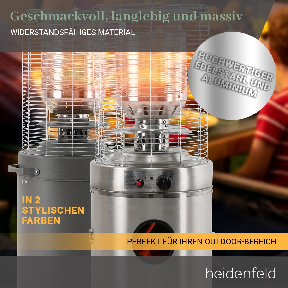 Heidenfeld Gasheizstrahler Inferno GH200, Terrassenheizer, stufenlos bis 10 kW, Piezo-Zündung (Schiefergrau )