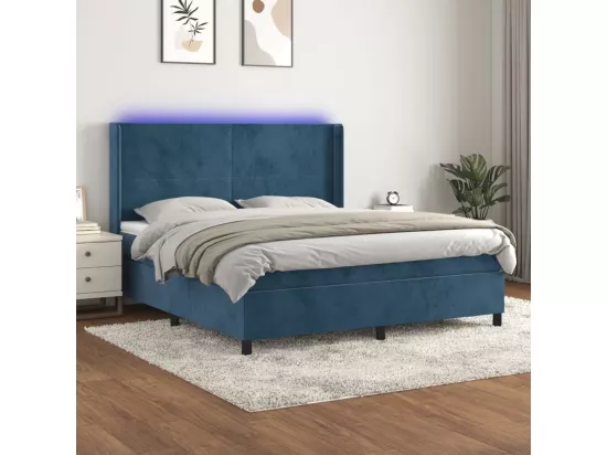 Sommier tapissier matelas et LED Bleu foncé 180x200 cm Velours