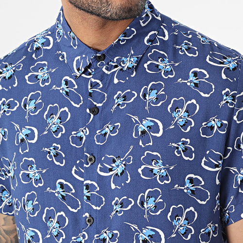 Chemise Manches Courtes Bleu Floral