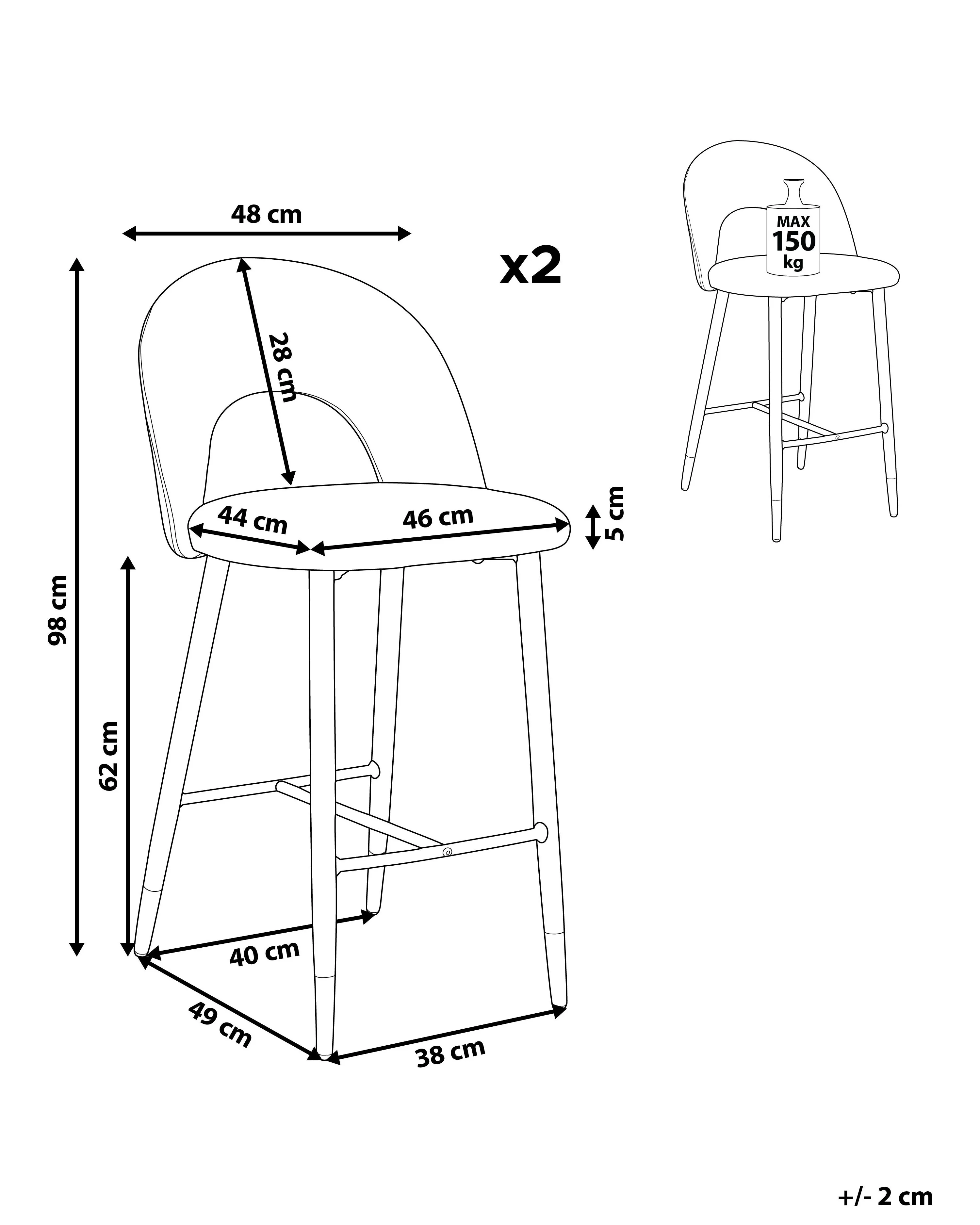 Set van 2 barstoelen FALTON Fluweel Zwart/wit