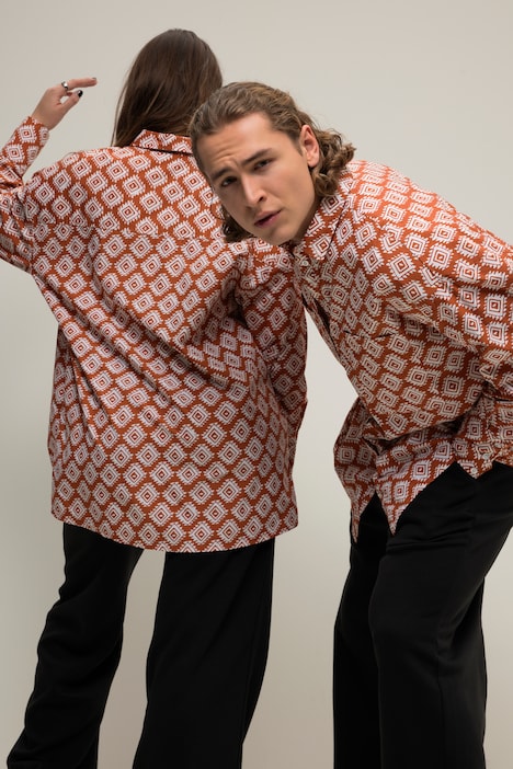 Oversized-Hemd, Allover-Print, Hemdkragen, Langarm, Unisex