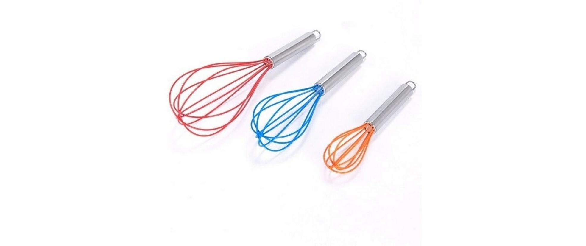 Schwingbesen 3-teilig, Blau/Orange/RotSchneebesen-Set aus Edelstahl