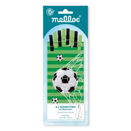 Melloc Fußball Papiertüten mit Holzklammern, 8 Stück