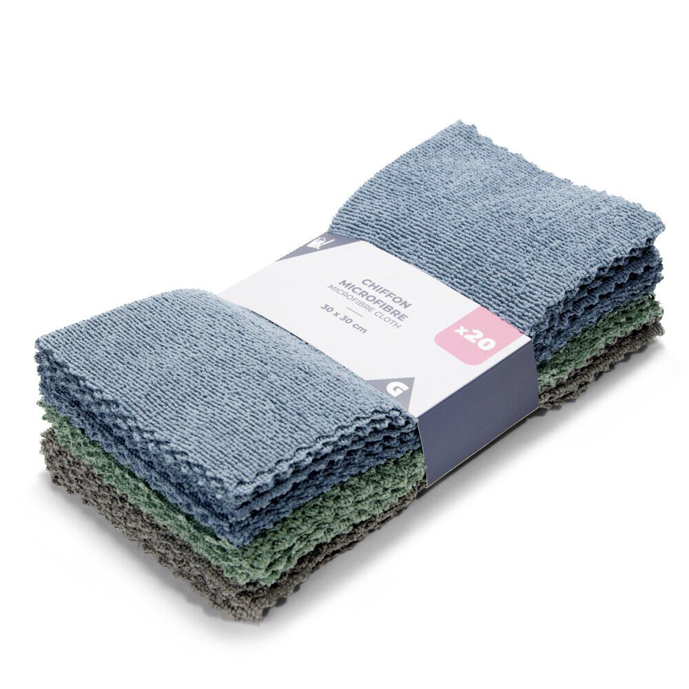 Lot de 20 chiffons microfibre 30x30cm polyester bleu