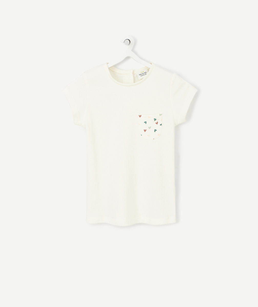 T-SHIRT ÉCRU BÉBÉ FILLE MANCHES COURTES AVEC MOTIFS COEURS
