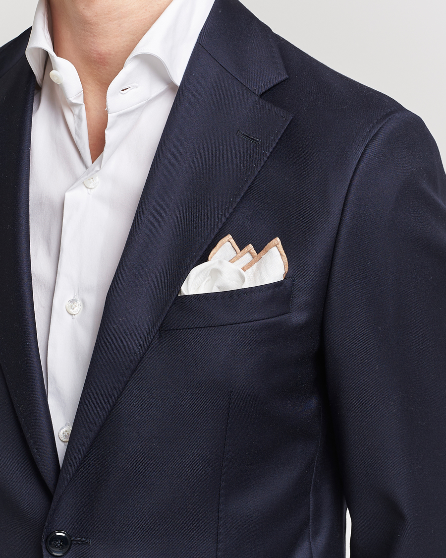 Amanda Christensen Linen Paspoal Pocket Square Sand/White
