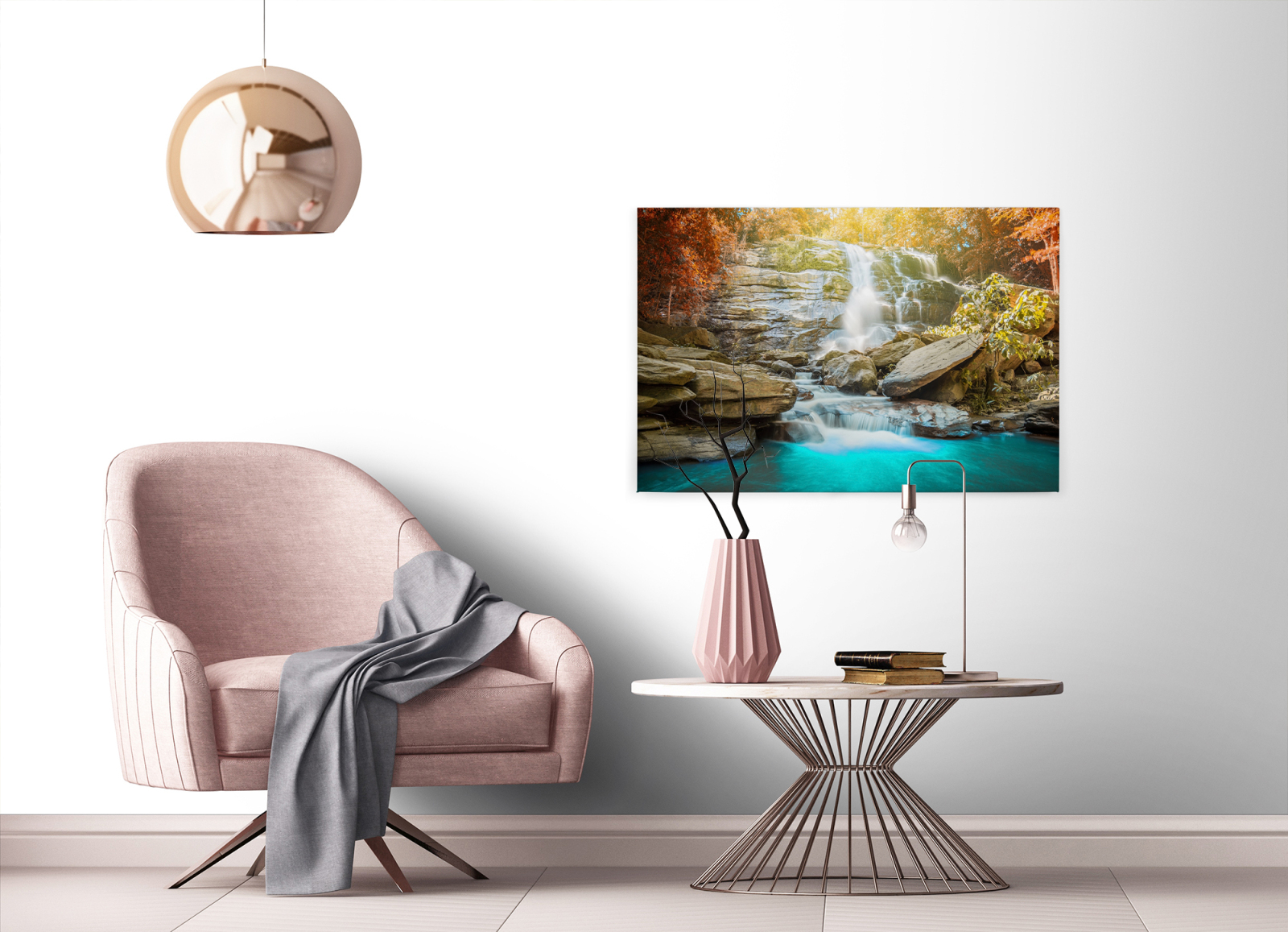 Leinwandbild WASSERFALL - blau-grün - 90x60 cm