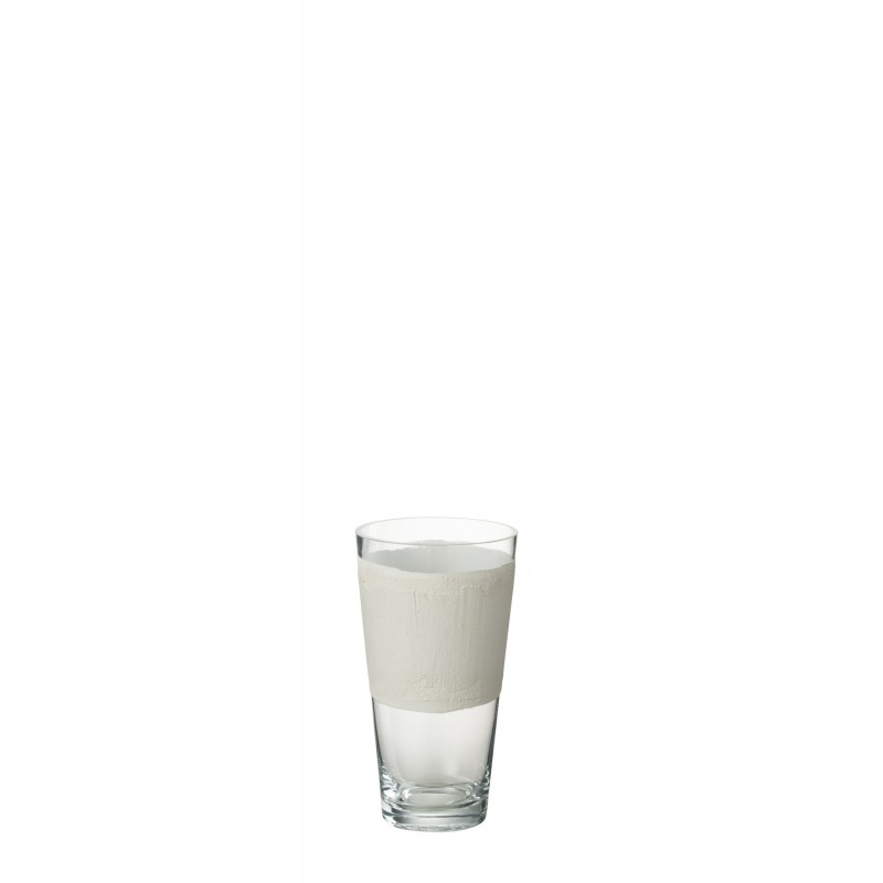 Vase avec ligne en verre blanc 14x14x25 cm