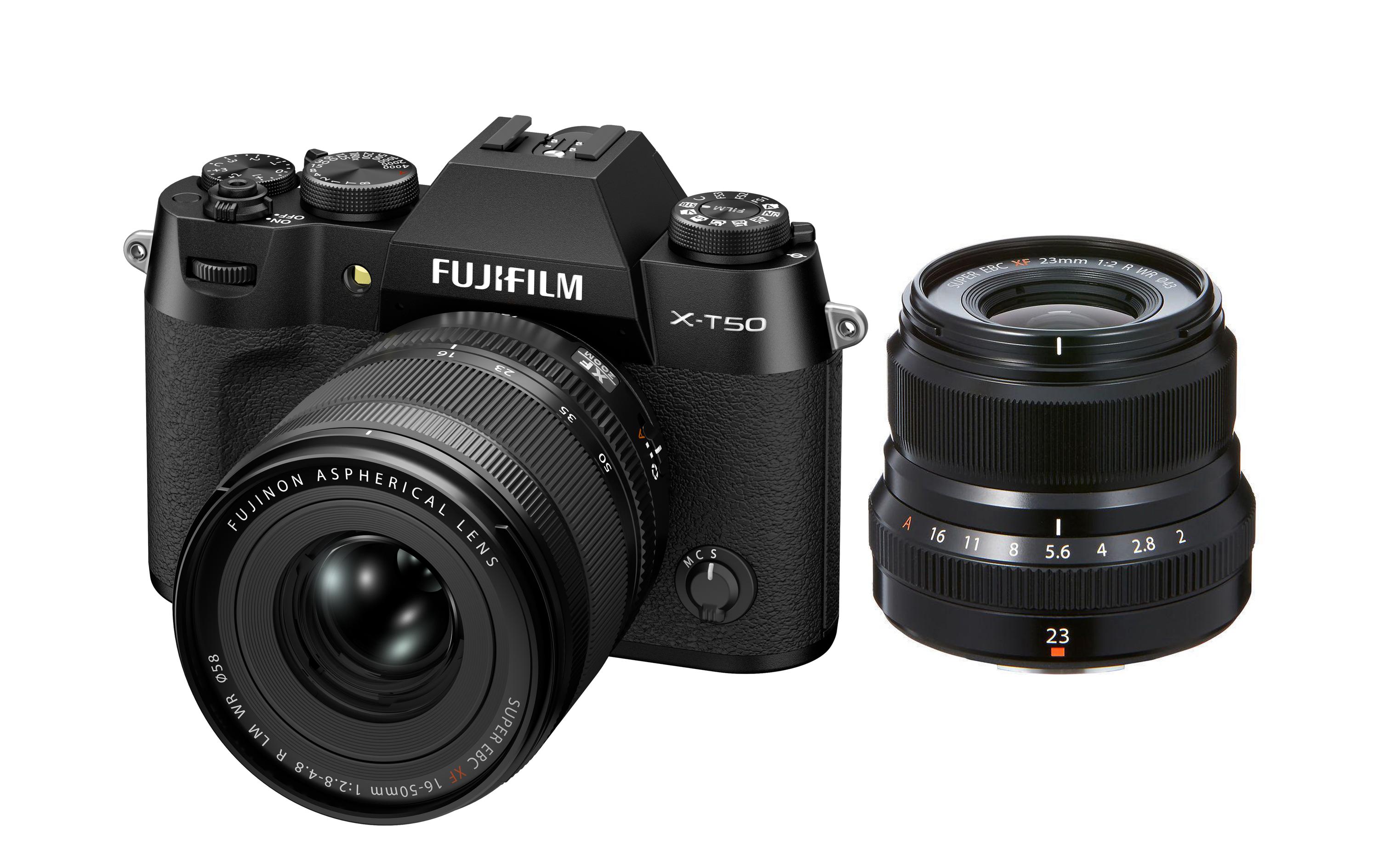 Fotokamera X-T50 Black Kit XF 16-50mm + 23mm<br>Kompakte Systemkamera mit 40.2-Megapixel-Sensor, 6.2K-Video und Filmsimulations-Einstellrad
