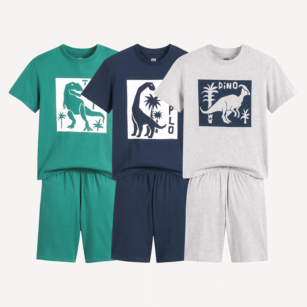 COLEÇÃO LA REDOUTE<br>Conjunto de 3 shorts de pijama de algodão, tema dinossauro