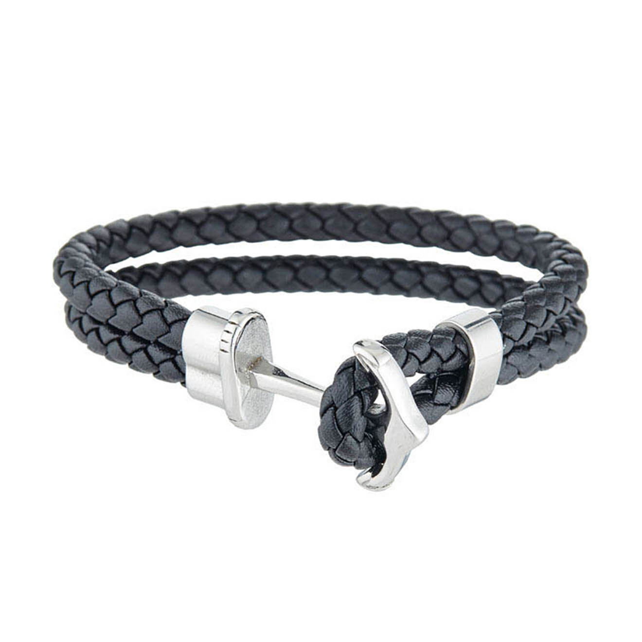Jacobson Bracelet Anchor en Acier & Cuir noir
