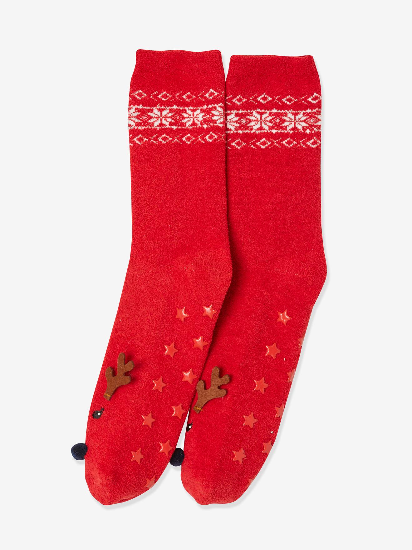 Pacote de meias de Natal Oeko Tex®, estampa vermelha escura para menina e adulto