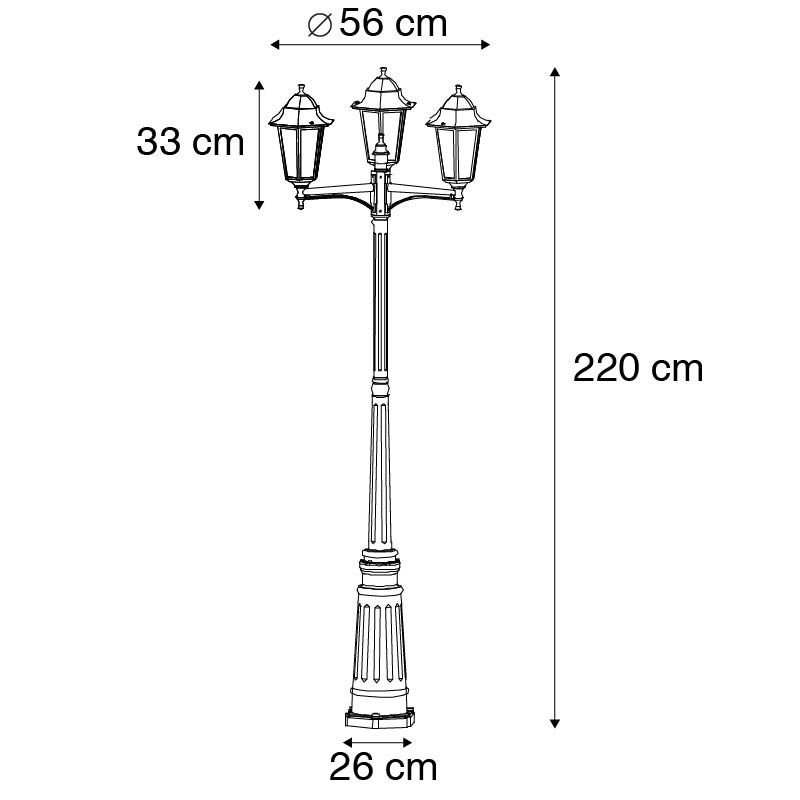 Buitenlantaarn zwart 220 cm 3-lichts IP44 - Havana
