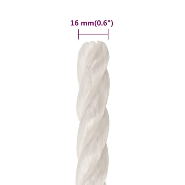 vidaXL Arbeidstau hvit 16 mm 100 m polypropylen