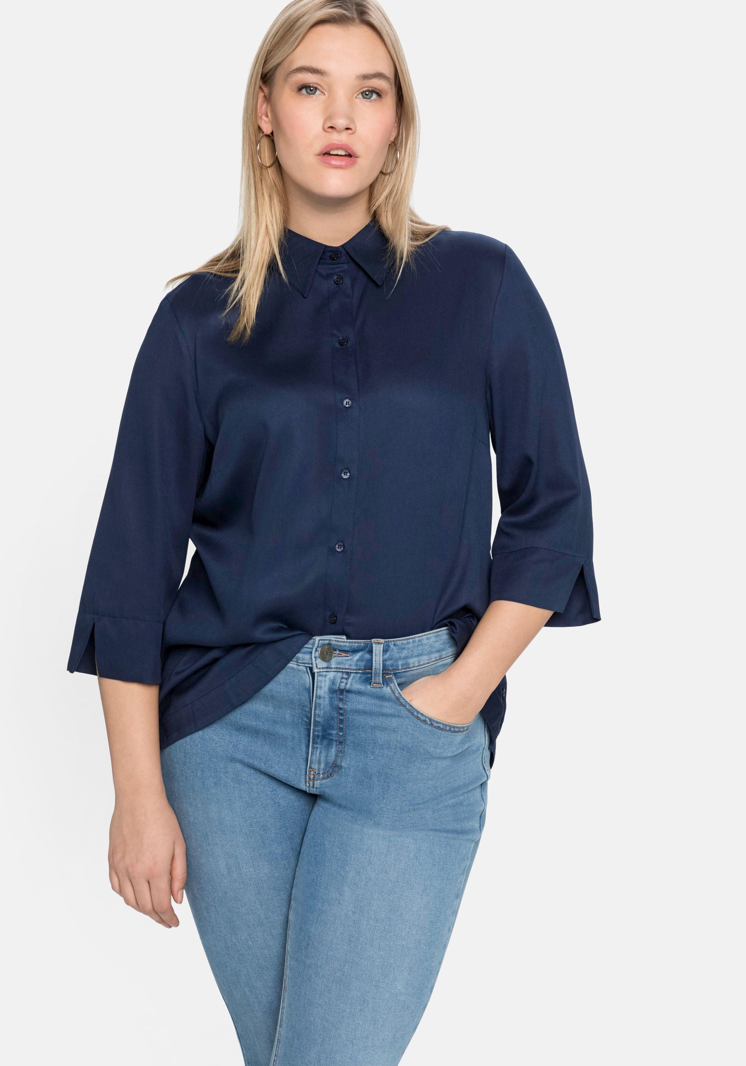 Bluse mit 3/4-Arm und verlängerter Rückenpartie