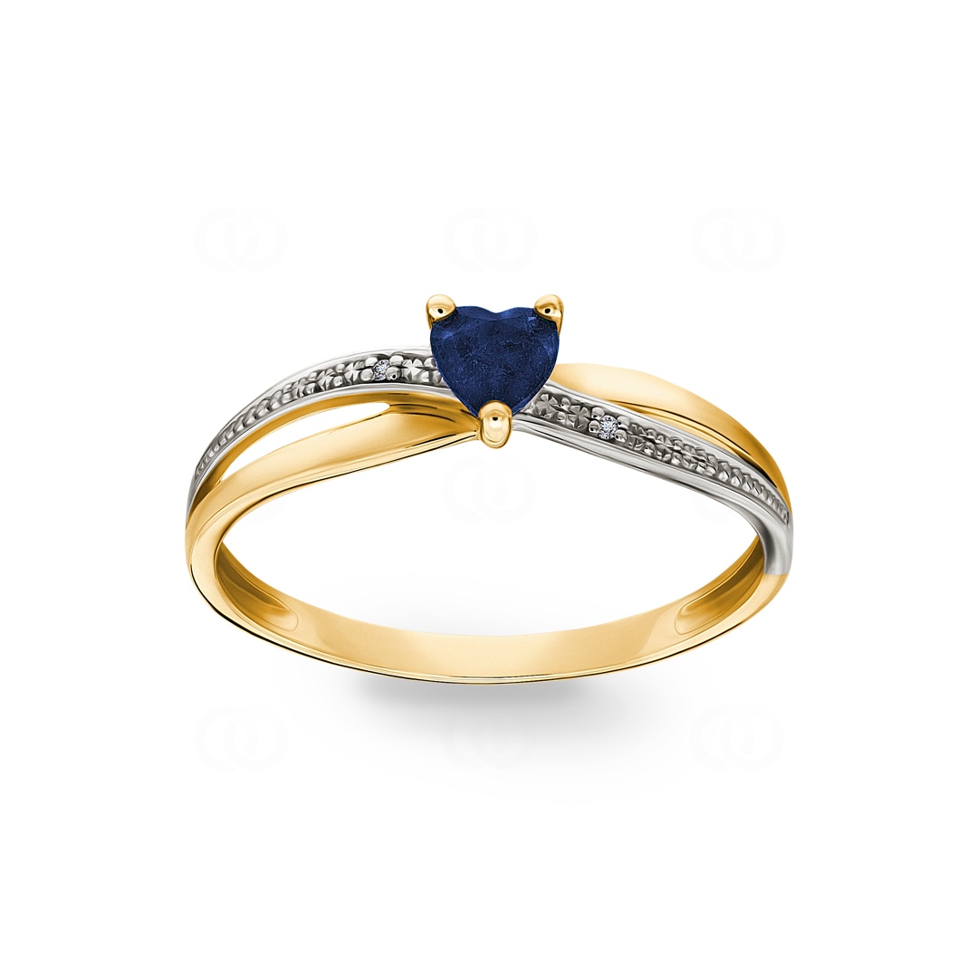 Damenring 750/18 K Gelbgold mit Saphir Herz & Diamanten 0.01ct.
