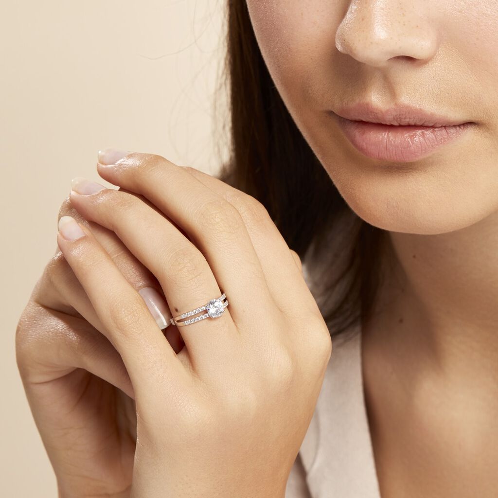 Bague Solitaire Cesarine Or Blanc Oxyde De Zirconium