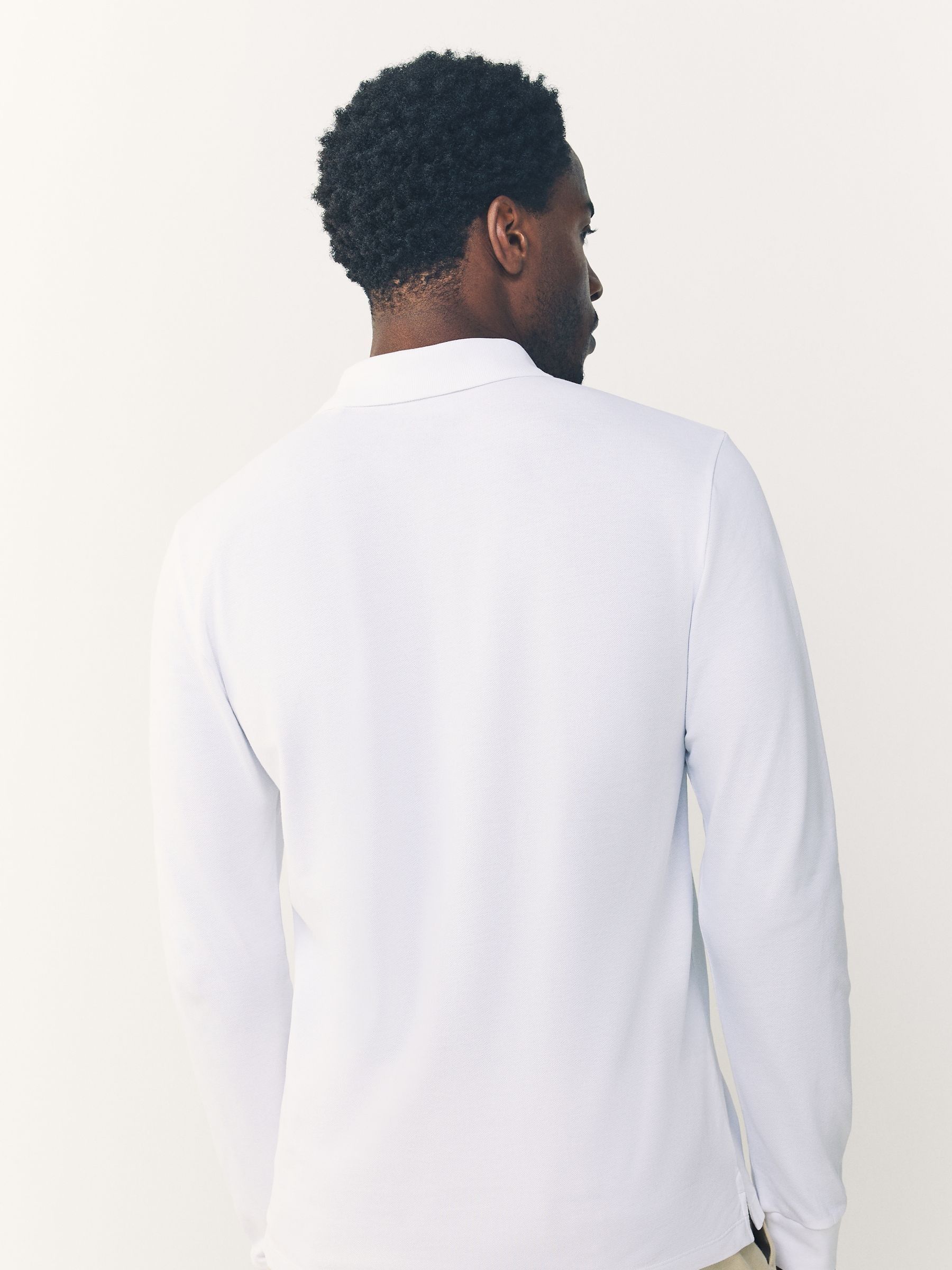 Wit - Slim Fit - Piqué polo met lange mouwen