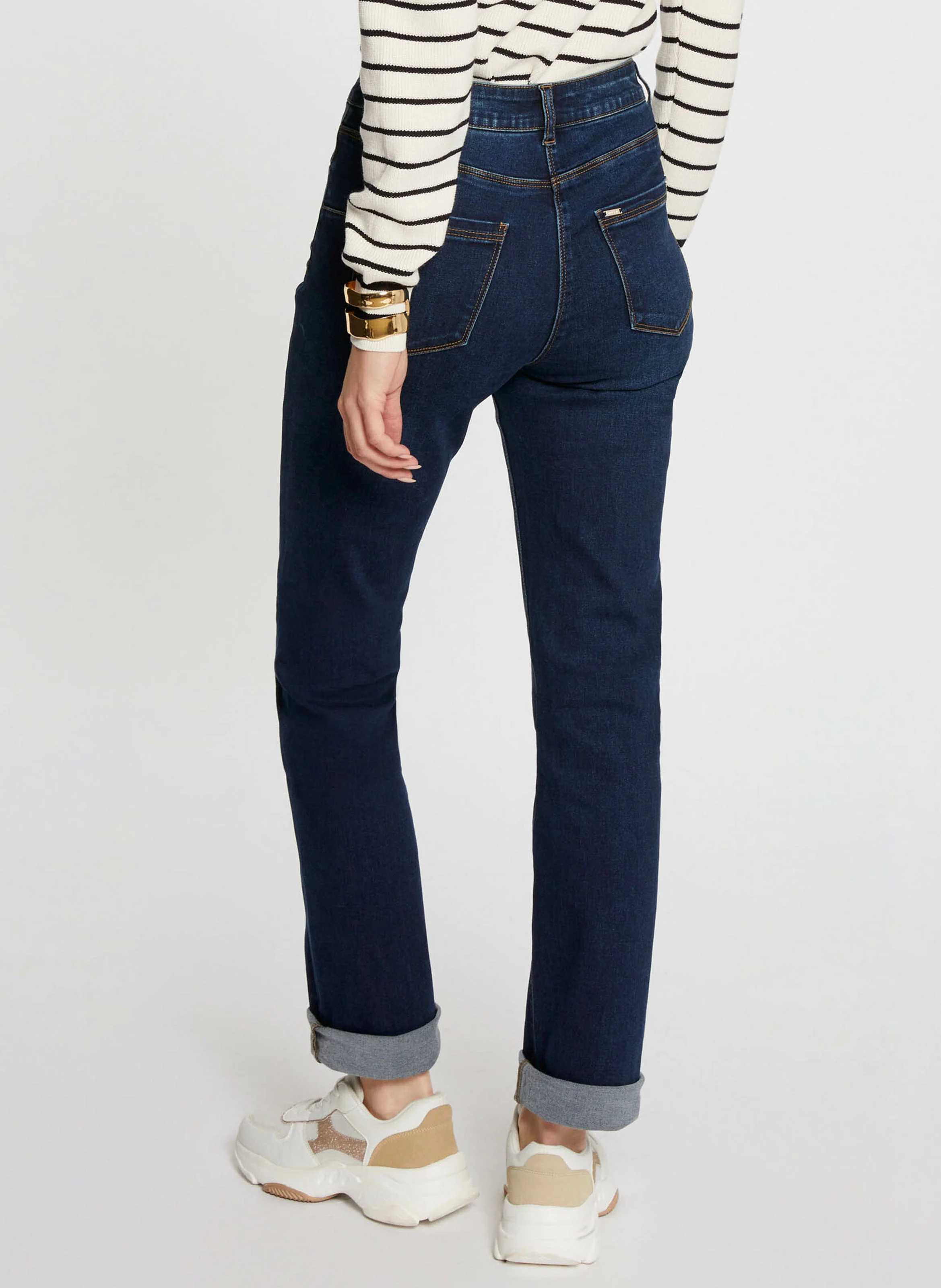PASCAL - Jeans droit taille haute en coton mélangé | Bleu