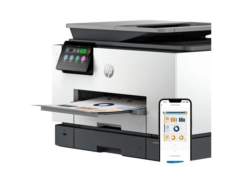 HP Officejet Pro 9130b All-in-One - Multifunktionsprinter - farve - blækprinter - Legal (216 x 356 mm) (original) - A4/Legal (medie) - op til 23 spm (kopiering) - op til 25 spm (udskriver) - 250 ark - 33.6 Kbps - USB 2.0, LAN, Wi-Fi(ac), USB vært - c