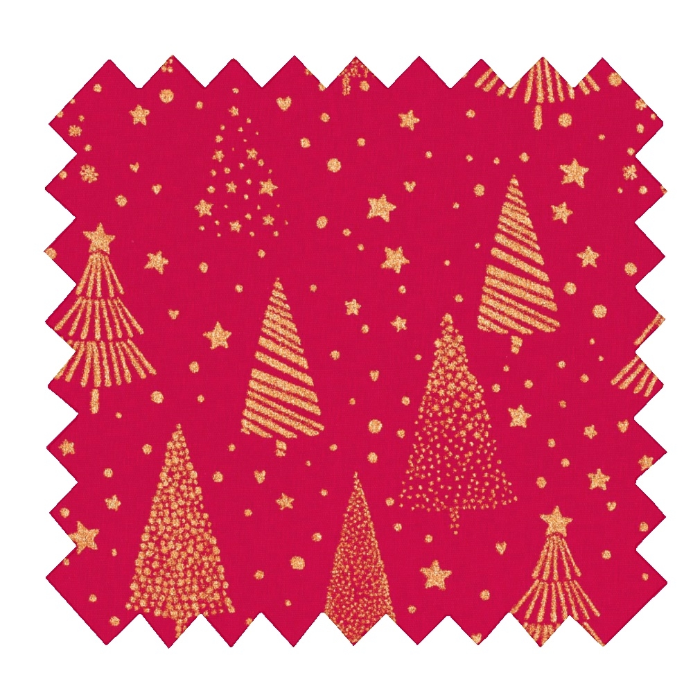 Tissu Coton Au Mètre Ex2347 Sapins Étoiles Or Rouge