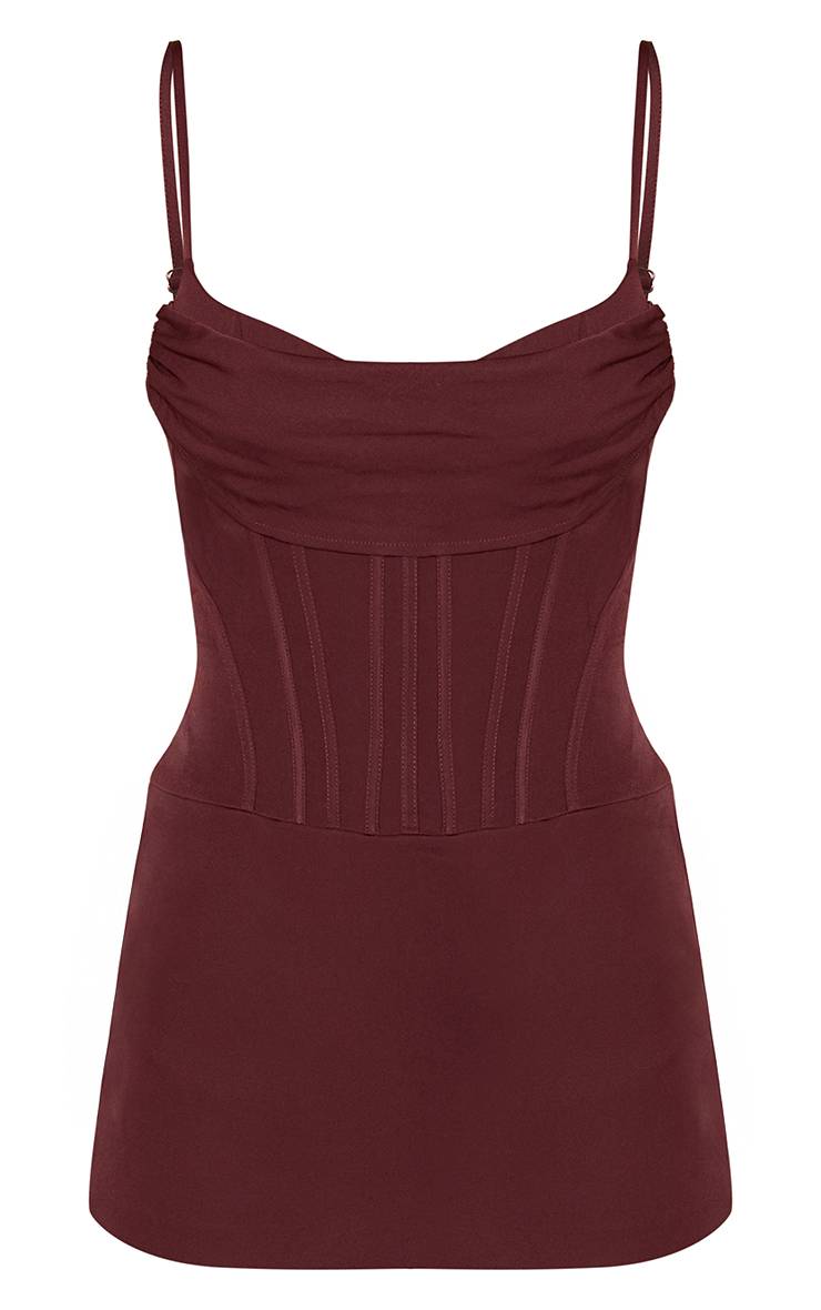 Chocolat Robe Mini Corset Tissé À Baleines