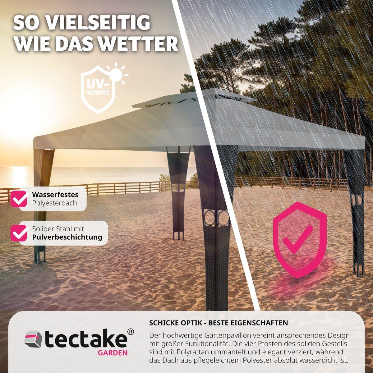Rotan tuinpaviljoen tectake Mona 4 x 3 m inclusief haringen