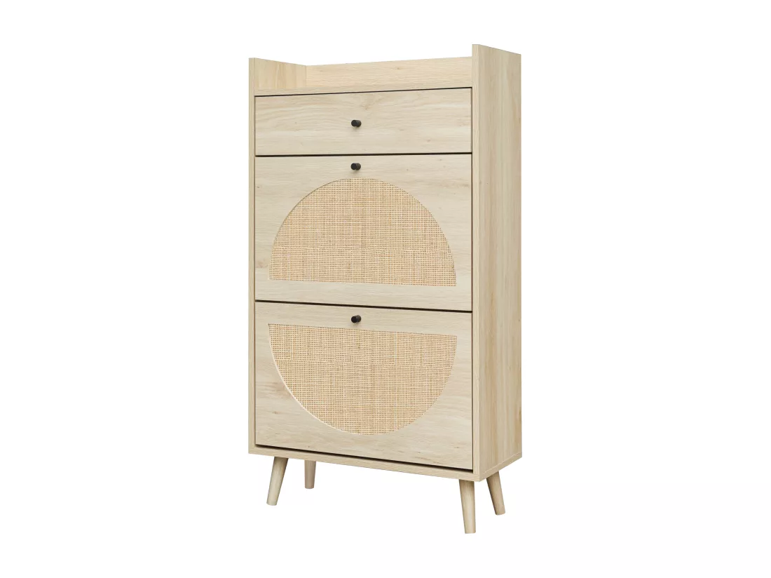 Haobosic - Meuble à chaussures avec 2 portes et 1 tiroir, design en rattan naturel, étagères ajustables, 60 cm, sans dos, idéal pour couloir