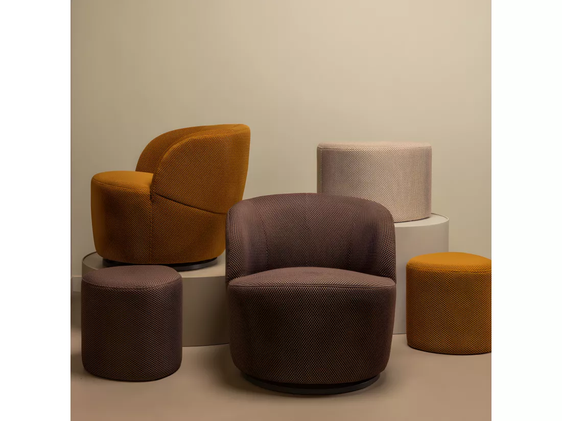 Puuk - Pouf rond en tissu ø40cm - Jaune moutarde