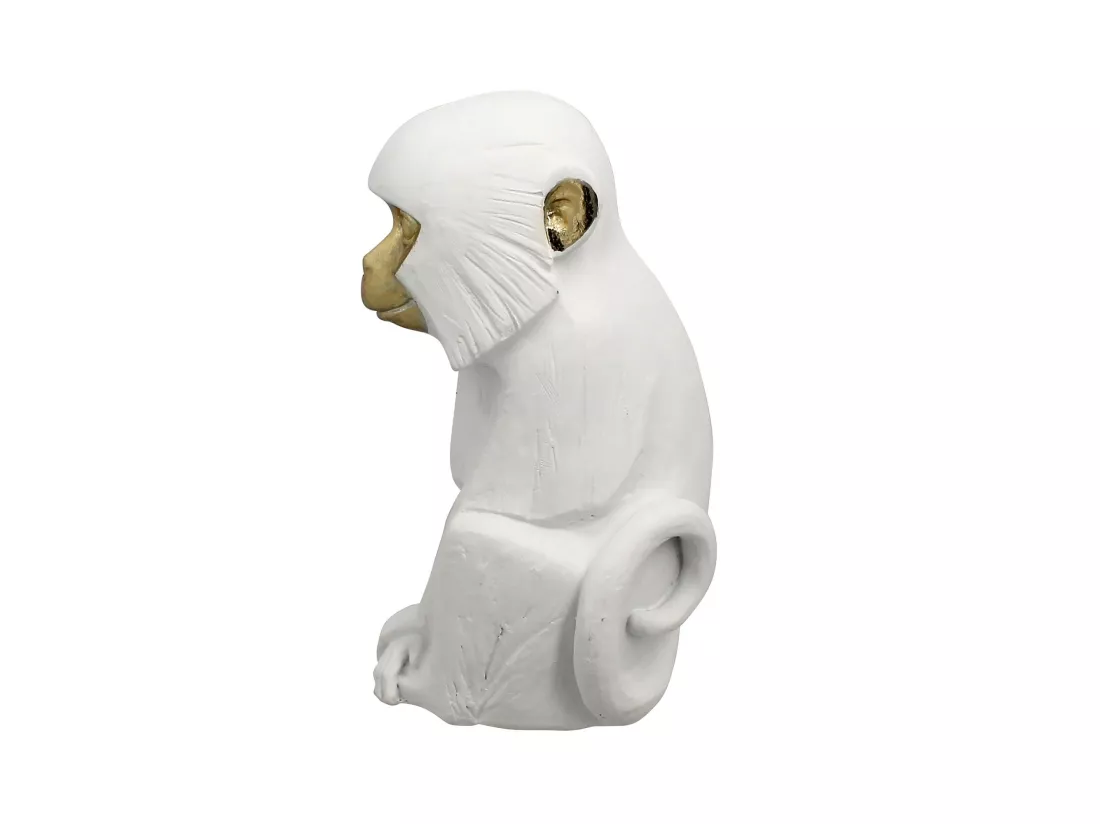 Now's Home - Figurine Singe Assis Blanc Aux Touches Dorees 15x12x25cm Yulu