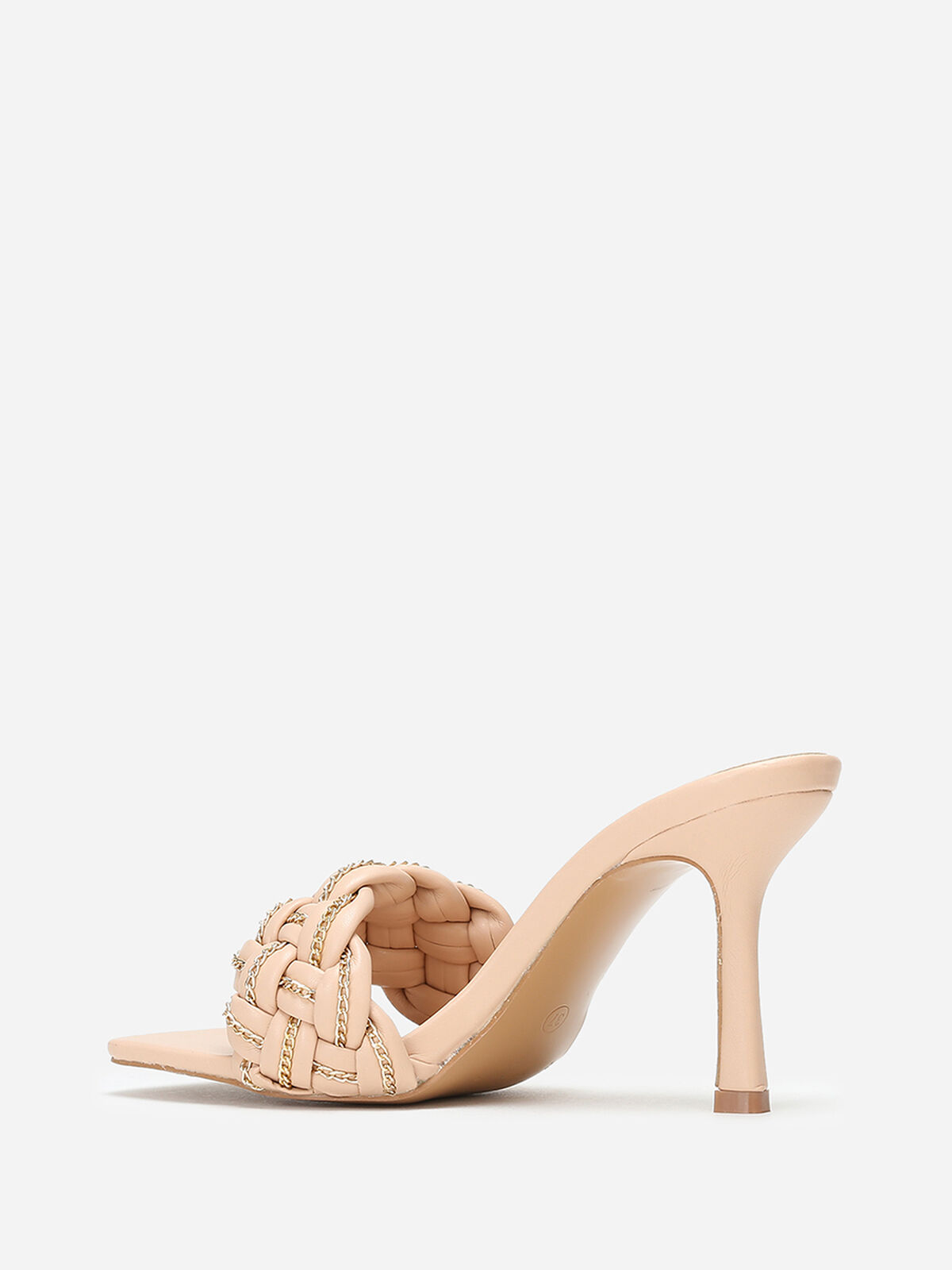 Mules à bride tressée avec fins maillons- Beige