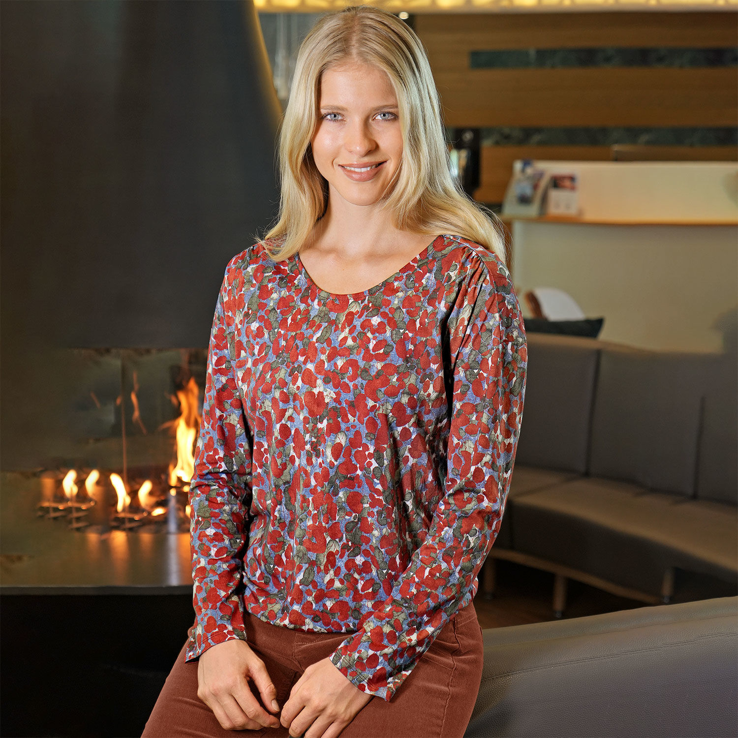 Langarmshirt Damen Allover-Print mit Modal