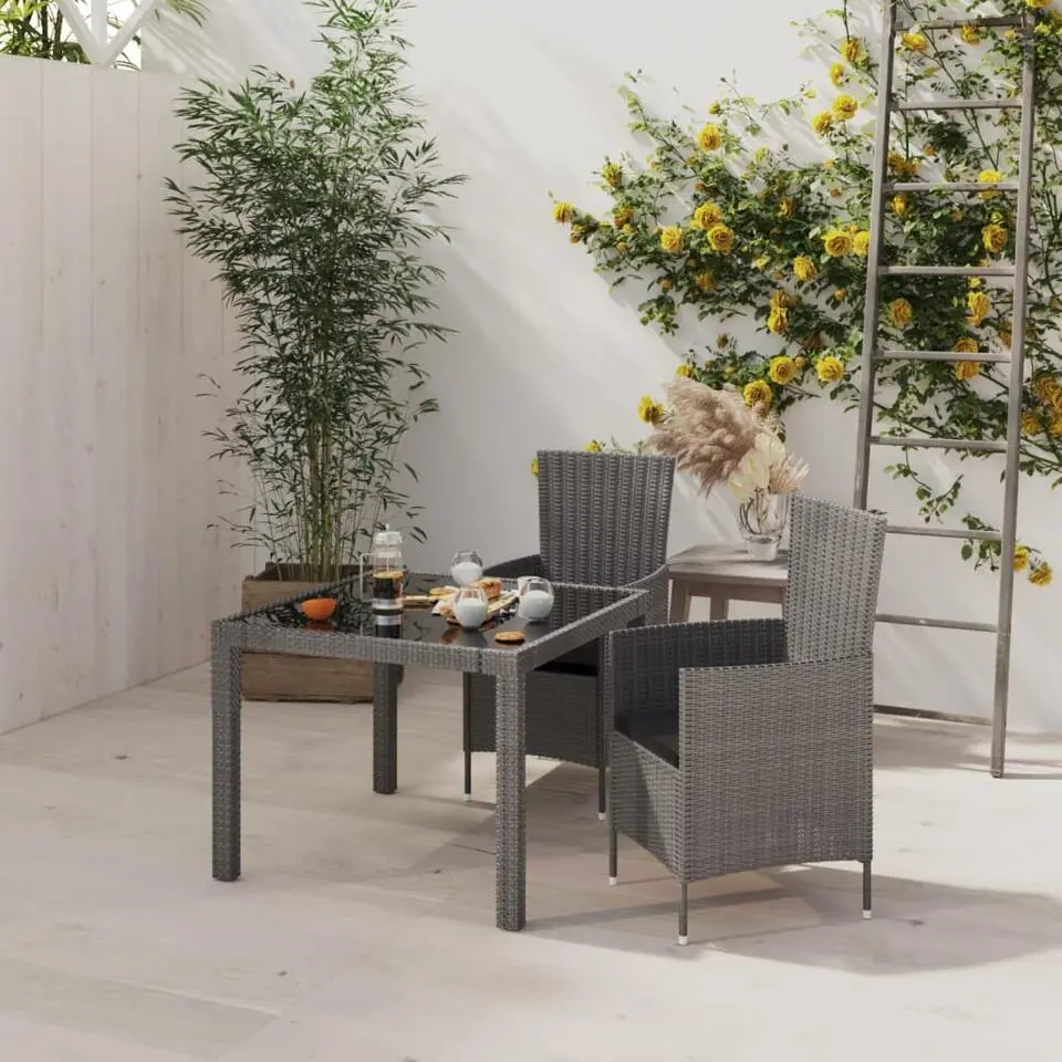 vidaXL - Tuinset - Grijs - Poly rattan - 3 stuks - Met kussens