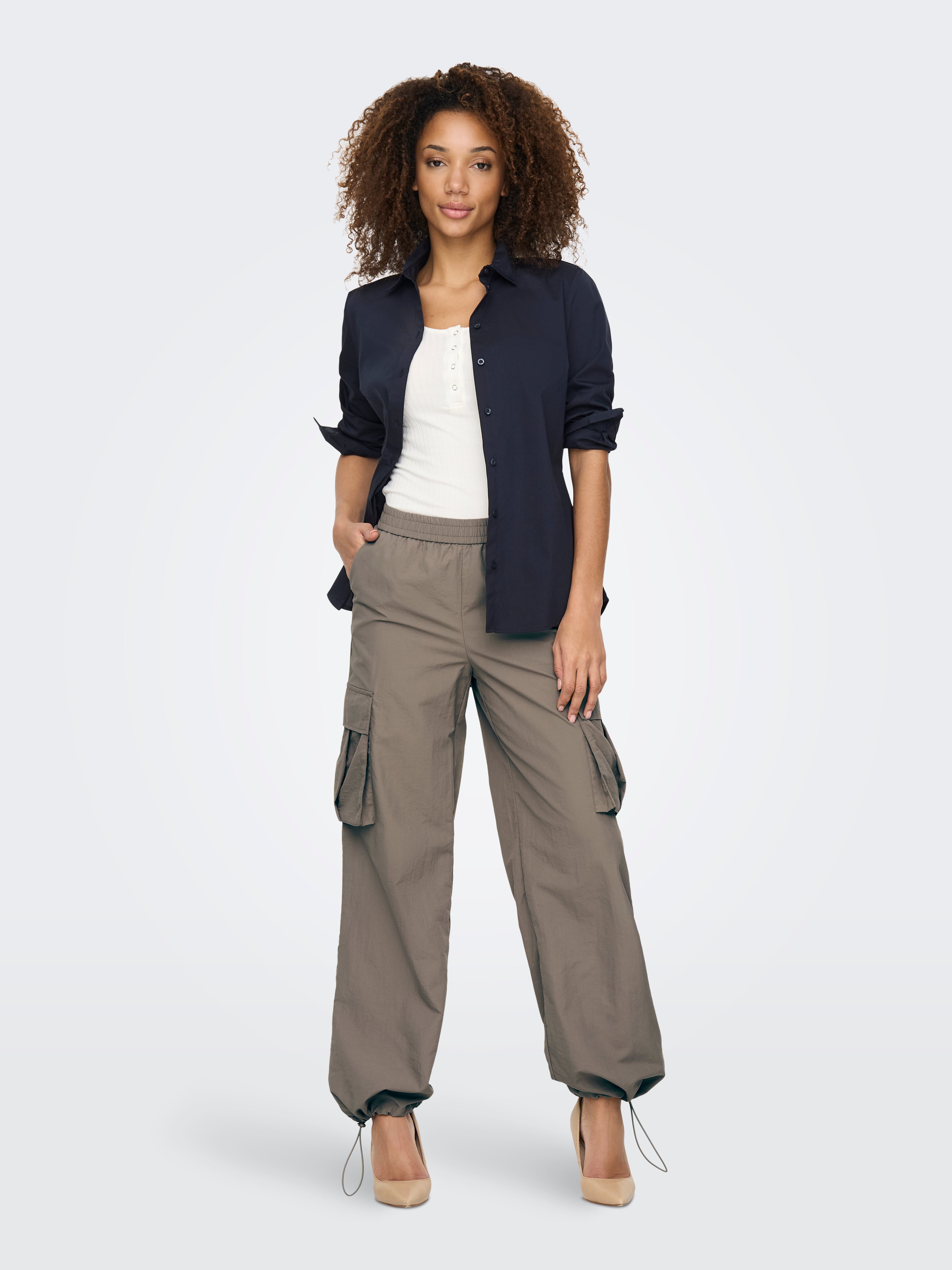 JDYLORENZO Mittlere Taille Weiter Beinschnitt Cargo-Hose Walnut