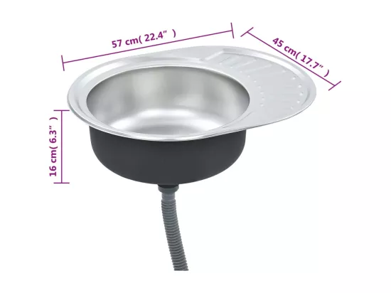 Prolenta Premium - Évier de cuisine avec crépine et piège Ovale Acier inoxydable