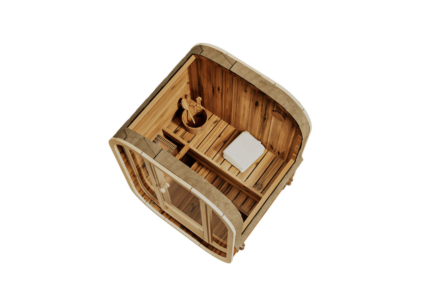 FinnTherm Ellipso S barrelsauna, barrelsauna met 1 houten bank, sauna met 42 mm wanddikte, buitensauna met montagemateriaal
