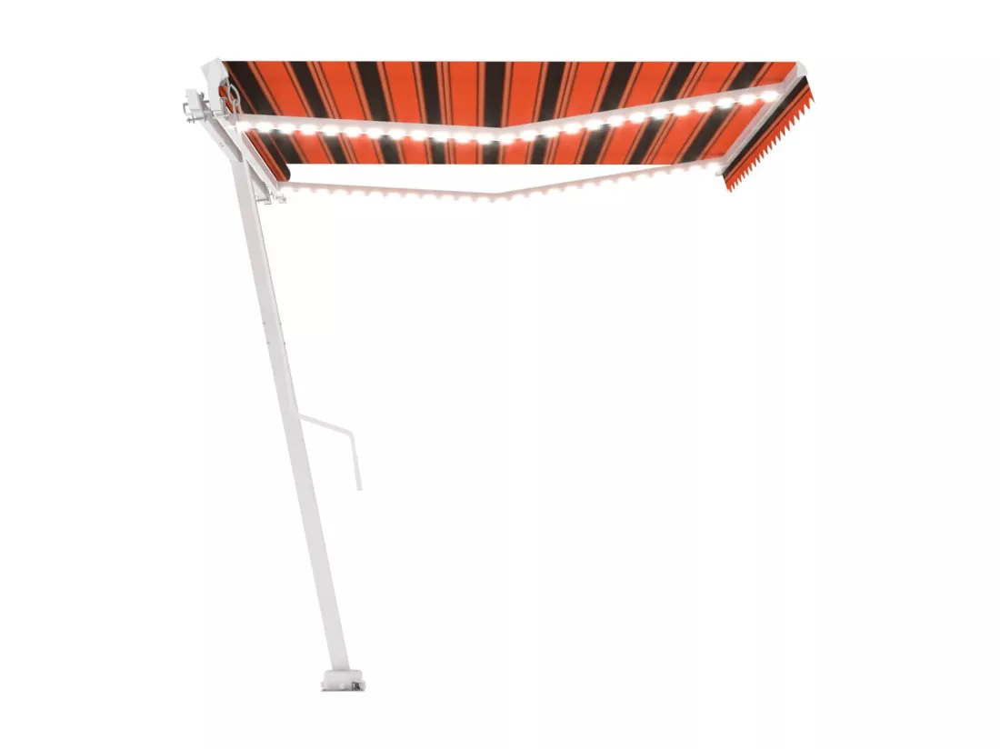 Auvent manuel rétractable avec LED 400x350 cm Orange et marron