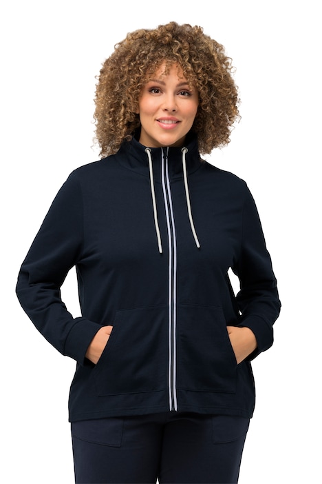 Sweatjacke, Stehkragen, Kängurutasche, hinten länger