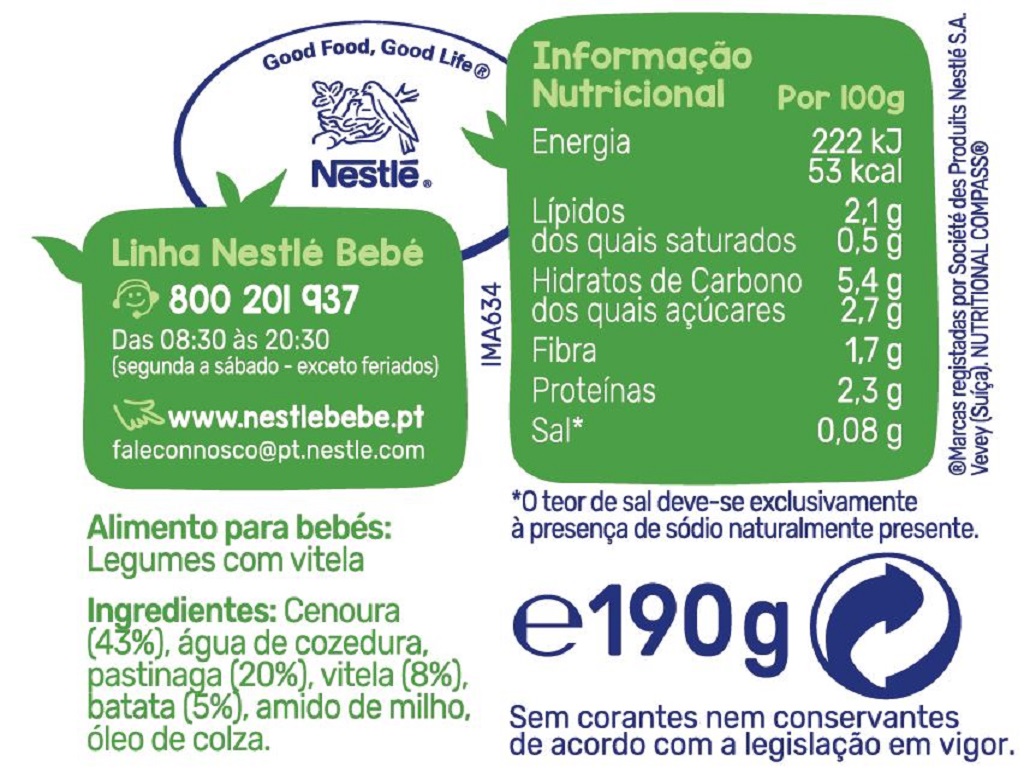 REFEIÇÃO NESTLÉ LEGUMES COM VITELA 190G