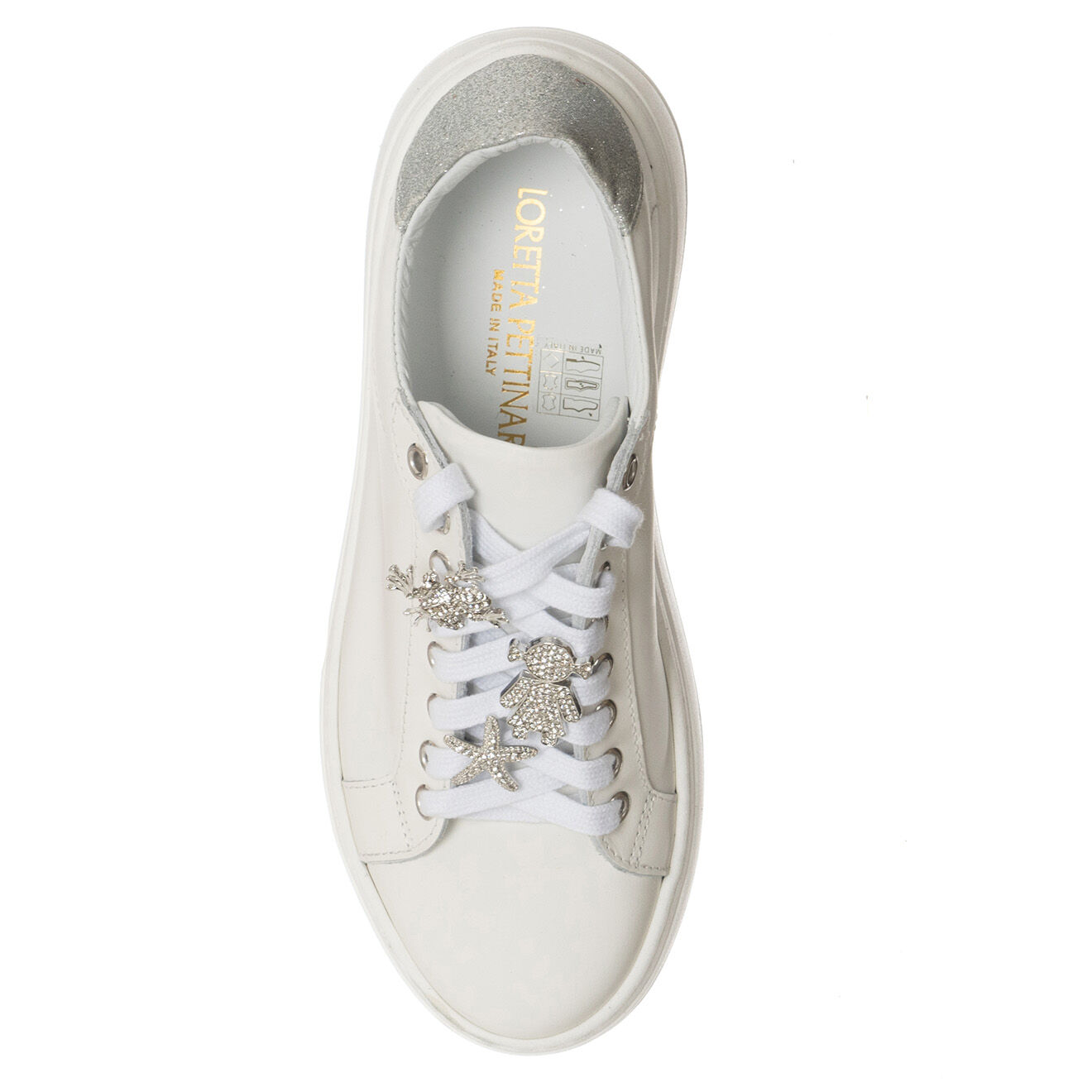 Loretta Pettinari Sneakers en Cuir Gala blanc/argenté
